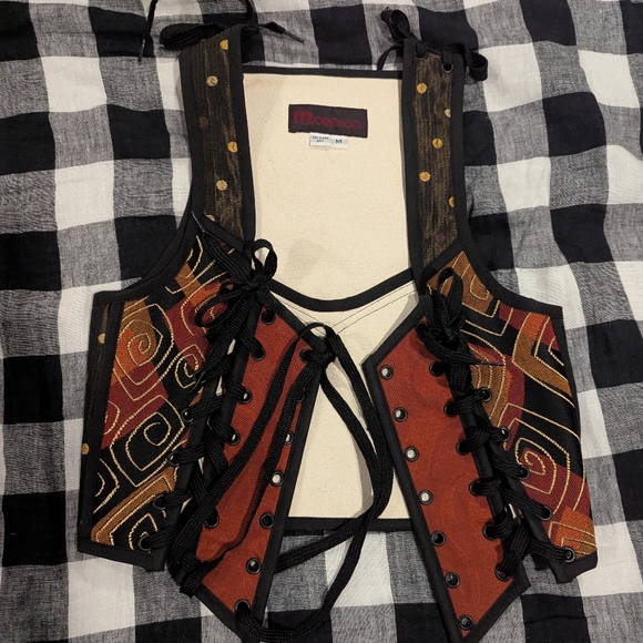 Moresca M Steel Bone Brocade Orange Rust Black And Brown Corset - Picture 4 of 5